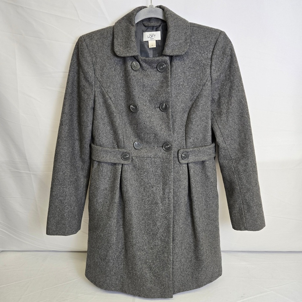 Ann Taylor Loft Petites Wool Blend Double Breasted Pea Coat Preppy Gray, 4P